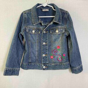 Hanna Andersson Embroidered Floral Denim Jacket Girls Size 5